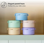 Silicone No Spill Snack Cups for Toddlers – Portable Baby Snack Cup Containers with Dustproof Lid – Dishwasher-Friendly Toddler Spill Proof Cups Without BPA, Lead, or Phthalates – Blue and Beige