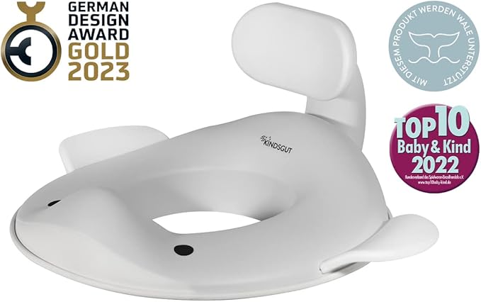 Kindsgut Potty Training Seat in whale design, designed in Germany, suitable for all toilet shapes non-slip toilet seat, Light Grey