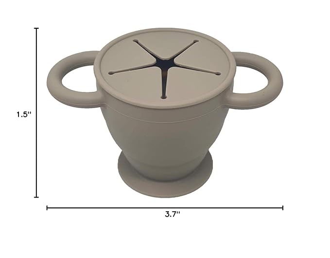 BraveJusticeKidsCo | Snack Attack II Snack Cup | Collapsible Silicone Snack Container | Toddler and Baby Snack Catcher Lid (Fog)