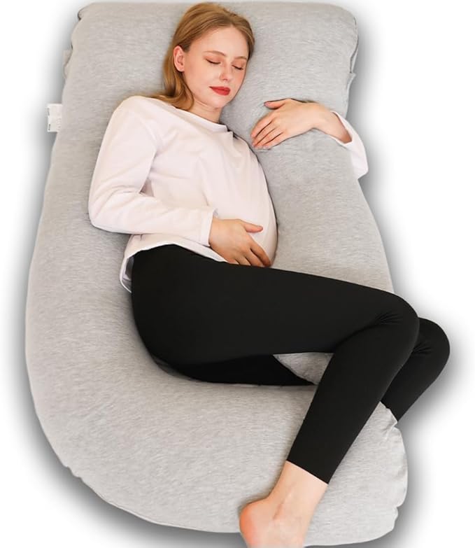 Chilling Home Pregnancy Pillow, J Shape Pregnancy Pillows for Sleeping, Body Pillow for Sleeping, Body Pillows for Adults, Maternity Pillow, with Jersry Removable Cover, Grey