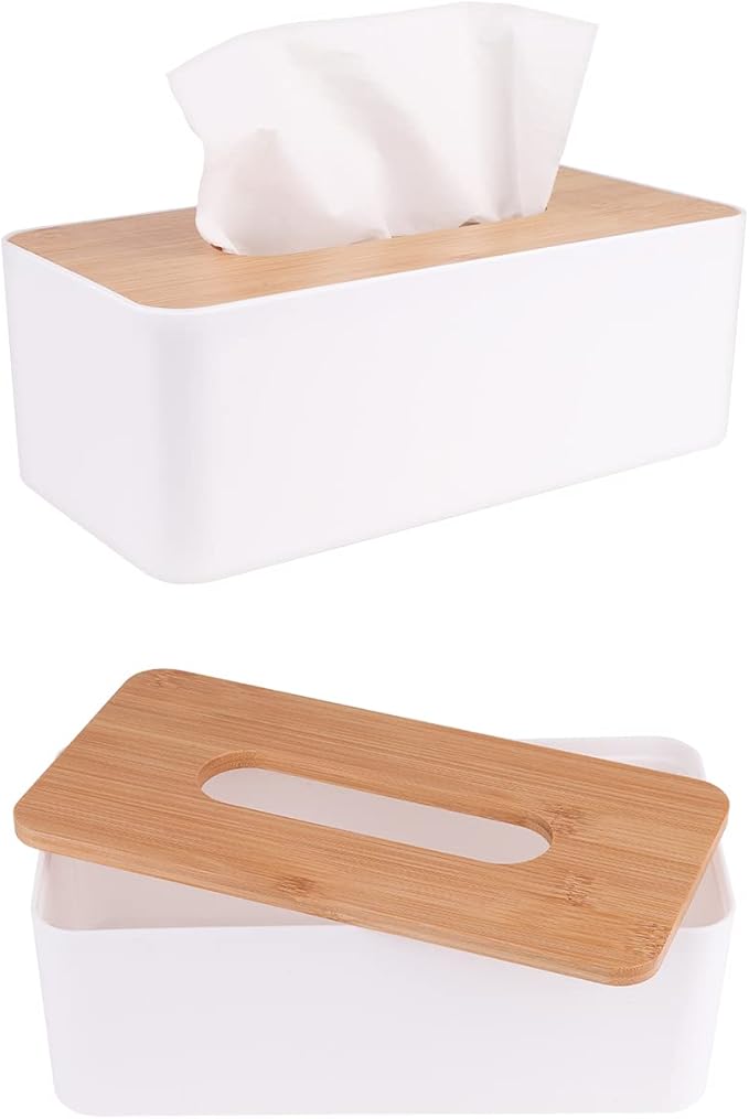 MOCHTERO Tissue Box Cover,Tissue Holders,Tissue Box Holder for Bathrooms,Bamboo Cover Plate,Home and Office,9.7 * 5 * 3.6in (White)