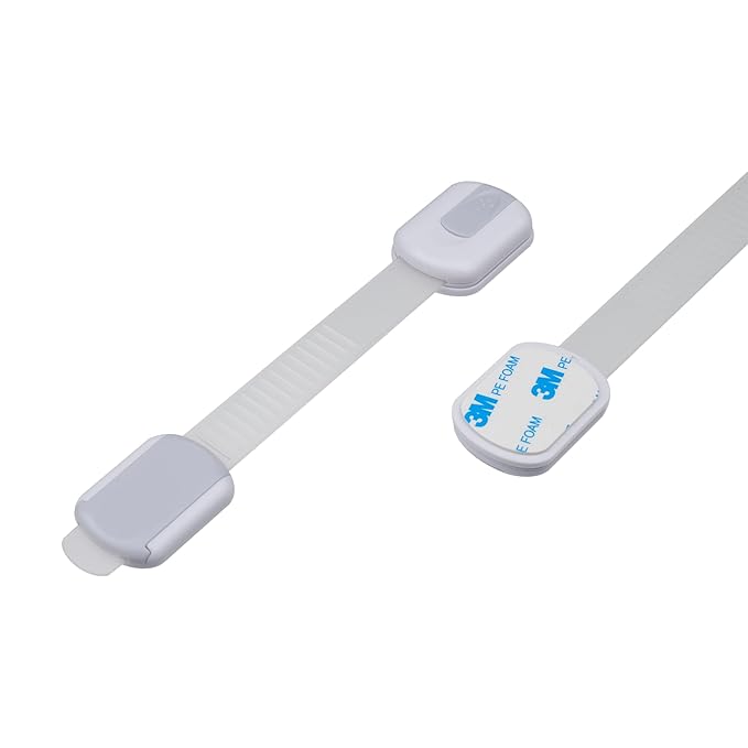 Child Safety Cabinet Locks (6 Pack) – Adjustable Baby Proofing Strap Latches with Strong 3M Adhesive – No Drill Childproof Locks for Drawers, Cabinets, Fridge, Door, Closet, Grey