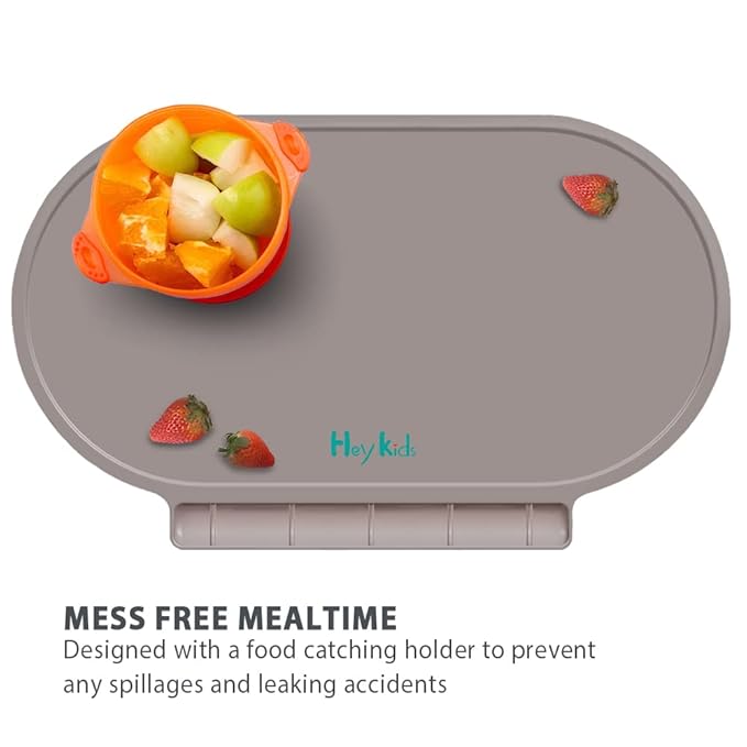 Silicone Placemat for Baby, Silicone Baby Toddlers Non-Slip Tablemats Stain Resistant Anti-Skid Reusable Dishwasher Safe Table Mats, Portable Food Mat Travel (2Pack, Gary)