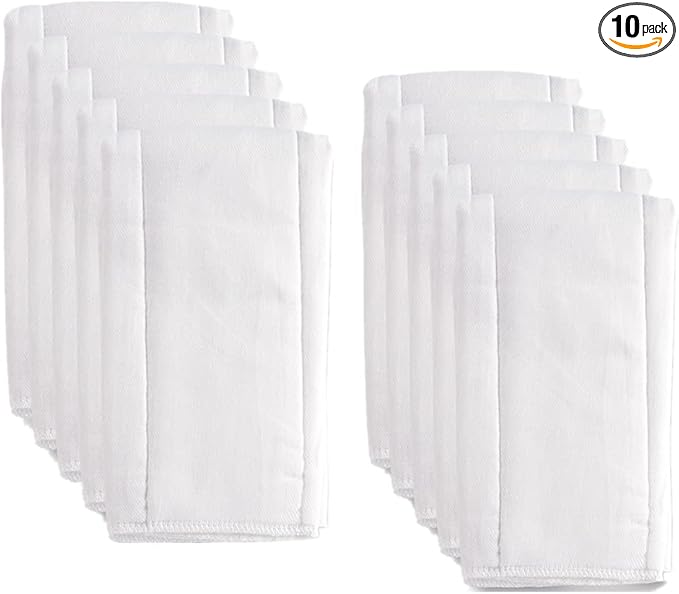 Cotton Prefold Cloth Diapers -Fasoar 6 Ply Baby Washable Cloth Diaper Covers for Babies to Toddlers Multi-Use (19.5''-14'', Count, 10)