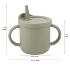 PandaEar 2 Pack Silicone Baby Straw & Snack Cup with 2 Spoons 2 Forks, Dual-Purpose Toddler Training Cups, Light Tan/Walnut