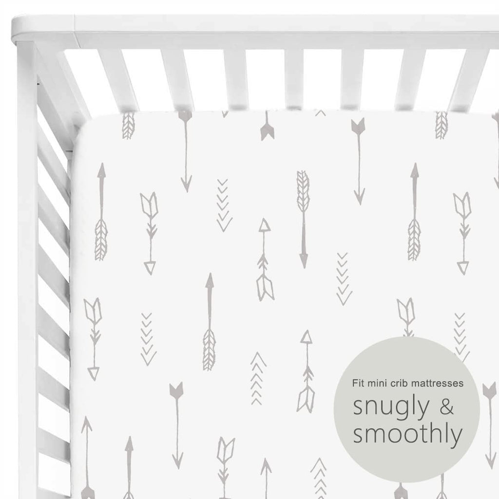 GRSSDER Stretchy Ultra Soft Jersey Knit Fitted Pack n Play Sheets Set 2 Pack, Portable/Mini Crib Sheets, Christmas Trees and Arrows for Girls and Boys