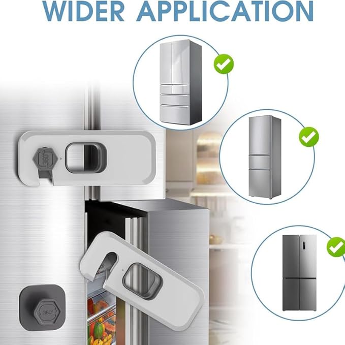 2x Child Kid Lock Fridge, Freezer, Cabinet Catch Baby Safety Lock Door Safe (Grey)