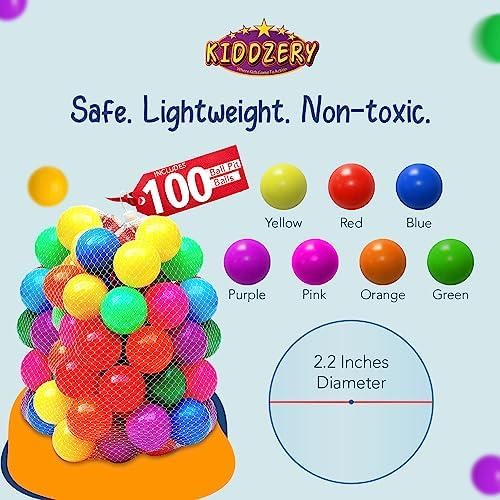 Kids Play Tent with 100 Balls – Extra Large 56″x50″ Pop-Up Ball Pit – Indoor/Outdoor Playhouse with Mesh Windows & Carry Bag