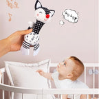 D-KINGCHY Baby Toys 0-12 Months, Black and White Newborn Toys, Soft Plush Rattle Stuffed Animal Toy with Teether and Sound, Developmental Hand Grip Toys (Fox)