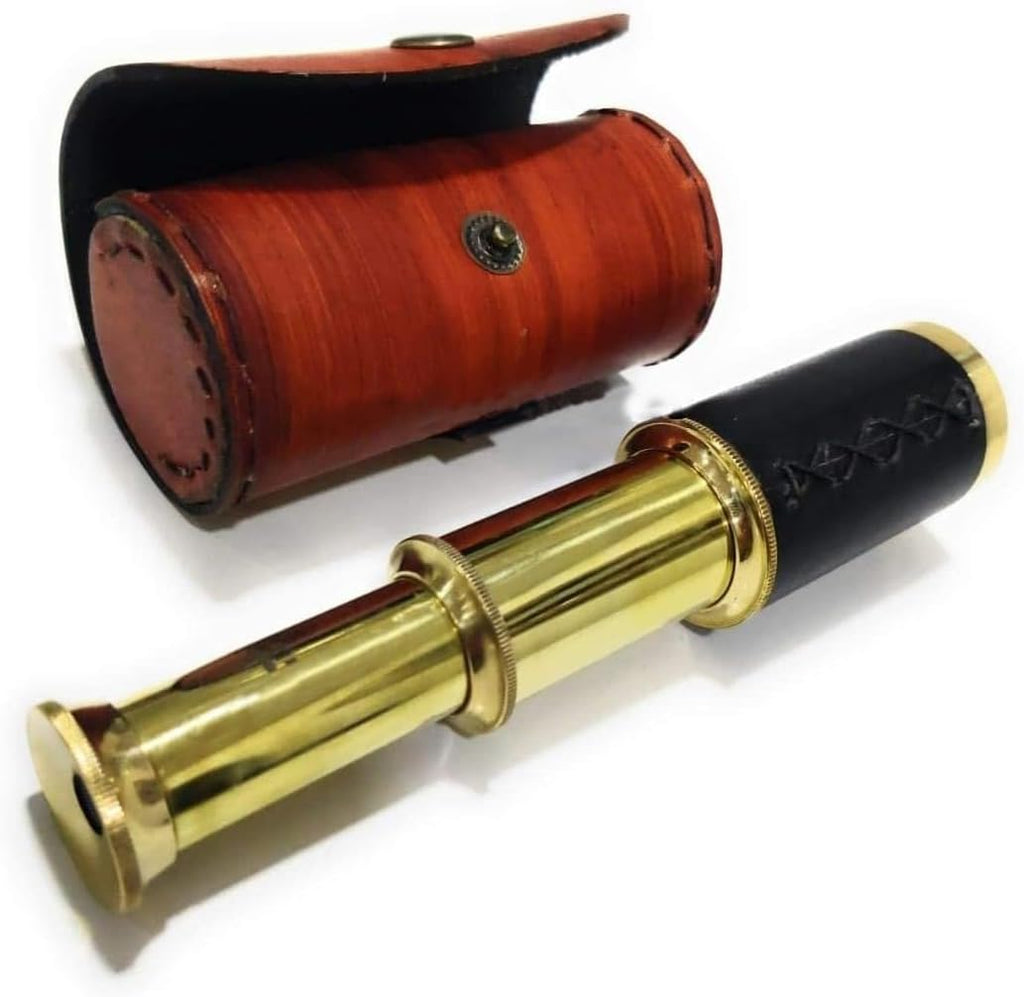 Smizzy 6" Handheld Brass Telescope with Leather Bag| Monocular Spyglass for Kids/Childs - Maritime Pirate Navigation