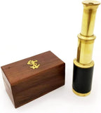 Smizzy 6" Handheld Brass Telescope with Wooden Box| Monocular Spyglass for Kids/Childs - Maritime Pirate Navigation