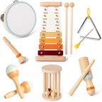 Baby Musical Instruments, 7 Pcs Set Montessori Musical Toys, Musical Instruments for Toddlers 3+, Neutral Colors Wooden Percussion Instruments Set, Suitable for Education for 3+ Children
