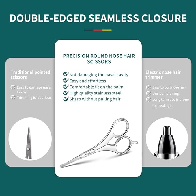 DEOU Nose Hair Trimmer - Paris Tower - Inspired Design with Tail Handle - Premium Stainless Steel - All - in - One Grooming & Multipurpose Shears - Safe, Hygienic & Portable