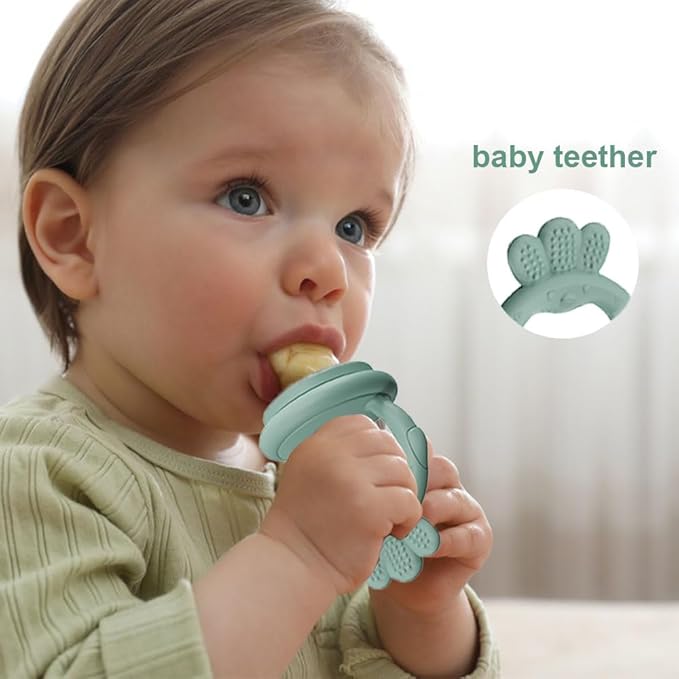 Baby Food Fruit Feeder, Breastmilk Baby Popsicle Molds, Silicone Teether Freezer Tray Food Feeder Pacifier for Teething Relief (Green)
