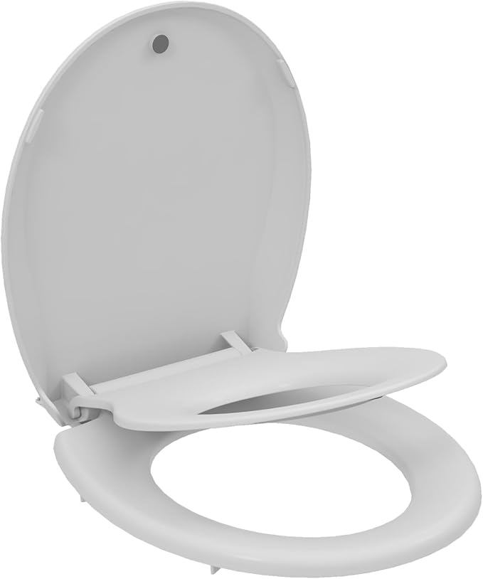 Toilet Seat with Toddler Seat, Round Toilet Seat for Kids and Adults, PP Child Training Toilet Lid, White, Slow Close, Easy Clean, Toddler Toilet Seat for Kids Potty Training