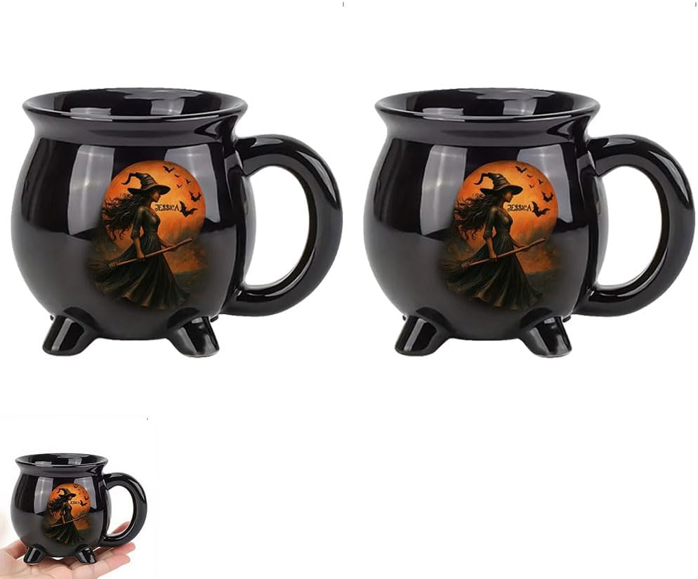 Custom Witch Cauldron Mug, Witch Themed Halloween Coffee Mug, Personalized Witches Brew Halloween Coffee Mug For Women, Besties, Family, Witches Cauldron (2 Pcs)
