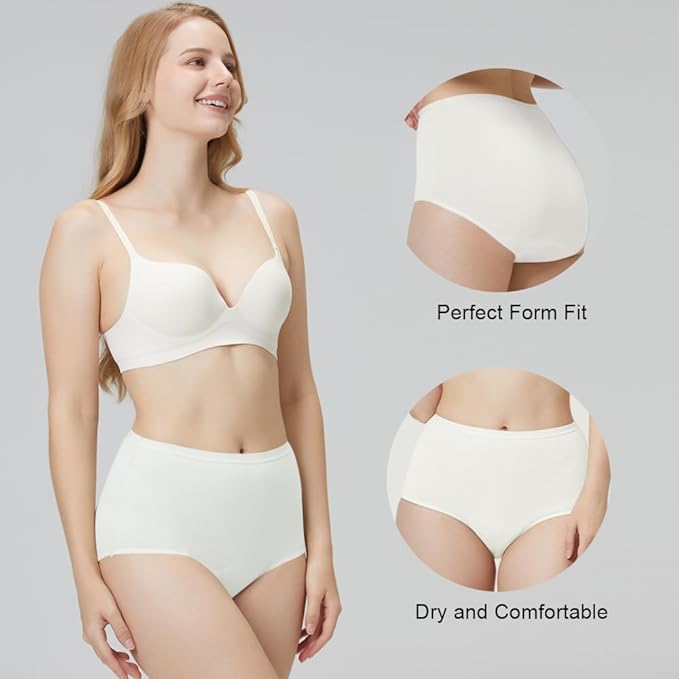 BATTEWA Incontinence Underwear for Women Washable, Leak Proof Underwear High Waist Cotton,Bladder Leakage 50ML (5White, X-Large, 5 Pack)