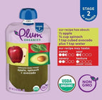 Plum Organics Stage 2 Organic Baby Food - Apple, Spinach, and Avocado - 3.5 oz Pouch (Pack of 12) - Organic Fruit and Vegetable Baby Food Pouch