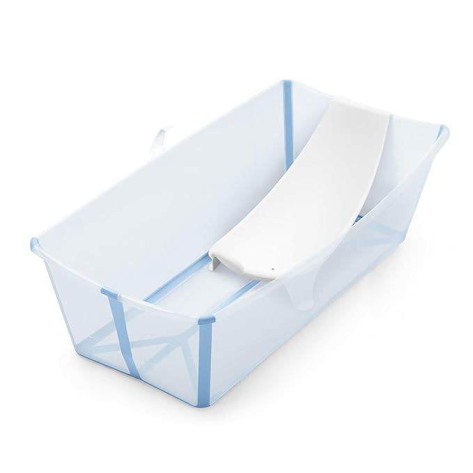 Stokke Flexi Bath X-Large Bundle, Ocean Blue - Spacious Baby Bathtub + Newborn Support - Lightweight, Foldable & Easy to Store - Best for Ages 0-6