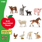 Schleich Farm World - 10 PC Farm Animal Playset with Cow, Donkey, Chicken, Pig, Bunny, Horse Toys and More -Realistic Barnyard Figurines - Fun Educational Figures For Kids and Toddlers Ages 3+ - 77585