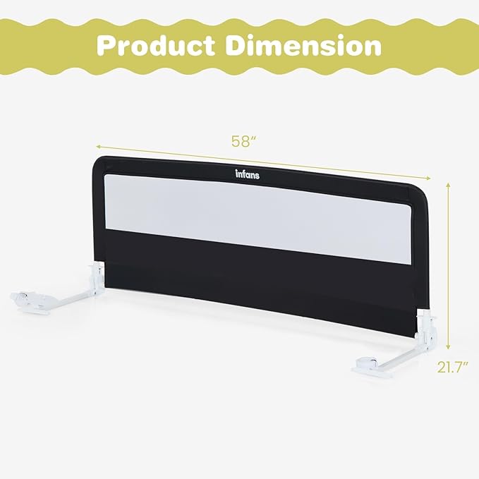 INFANS Bed Rail for Toddlers, 58" Foldable Safety Baby Crib Rail Fit for Kids Twin, Extra Long Swing Down Bed Guardrail for Convertible Crib, Queen, Full, King Mattress Side Guard (Black)