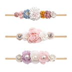 Baby Girl Nylon Headbands Flower Hair Bows Accessories-Elastic Hair Band Crown Handmade FLoral Wraps Birthday Gifts for Girls Newborn Infant Toddler 3Pcs