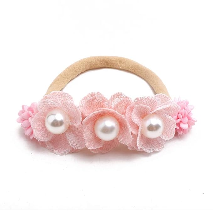 Baby Girl Nylon Headbands Flower Hair Bows Accessories-Elastic Hair Band Crown Handmade FLoral Wraps Birthday Gifts for Girls Newborn Infant Toddler 3Pcs