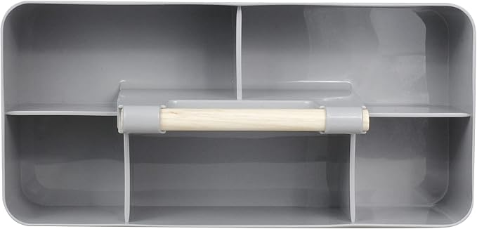 Baby Shower Caddy Plastic Nursery Portable Storage Organizer Caddy Tote for Child/Kids, Divided Basket Bin with Wood Handle for Bathroom, Dorm Room, Holdsn Bottles, Spoons, Gray