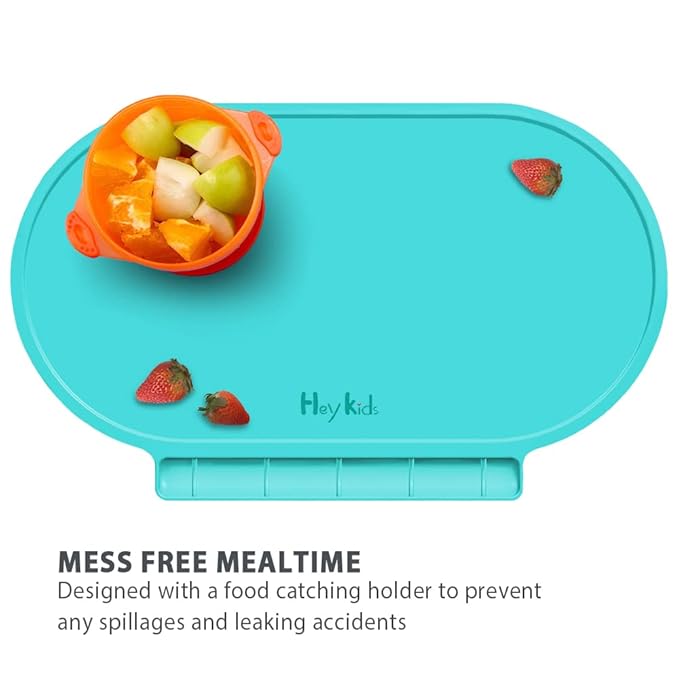 Silicone Placemat for Baby, Silicone Baby Toddlers Non-Slip Tablemats Stain Resistant Anti-Skid Reusable Dishwasher Safe Table Mats, Portable Food Mat Travel (Blue/Baby Blue)