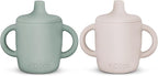 Silicone Sippy Cups with Easy Grip Transition Handles and a Soft Spout. A Non Toxic No Spill Unbreakable Training Cup. 150ml/5oz |2-PACK Green and Sandy Shore|