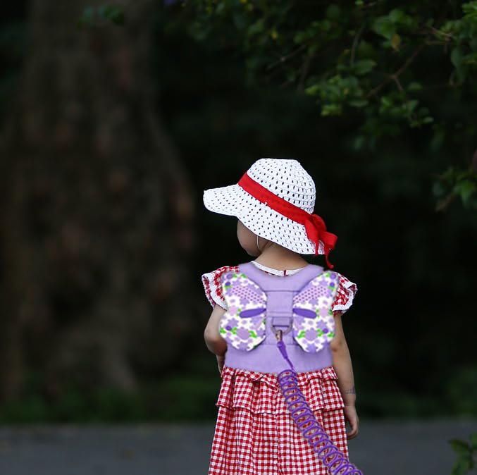 Anti Lost Toddler Harness - Butterfly Baby Leash and Wrist Link with Lock, Child walking Harness Assistant for Girls, Cute Traction Safety Leash for Kids, Holiday Travel Christmas Gift, Purple