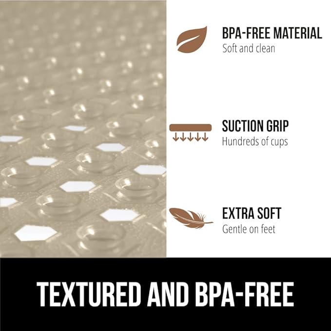 GORILLA GRIP Patented Square Shower Stall Mat, Small Bathtub Floor Mats for Stand Up Showers, Suction Cups and Drainage Holes, Machine Wash, Soft on Feet, Bathroom Accessories 21x21 Inch, Beige Opaque