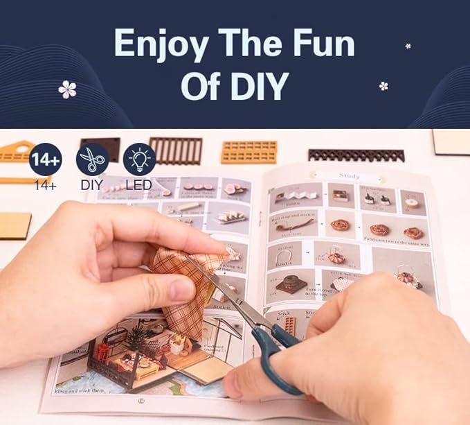 CUTEBEE Dollhouse Miniature with Furniture, DIY Wooden Dollhouse Kit Plus Dust Proof, Creative Room Idea (Japanese Garden House)