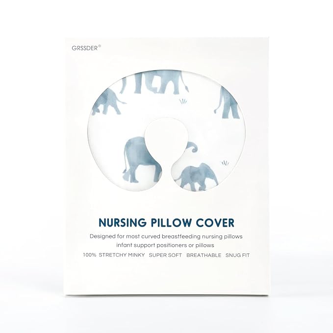 GRSSDER Nursing Pillow Cover Stretchy Minky Removable Nursing Covers for Breastfeeding Pillows, Ultra Soft Comfortable Slipcover for Boy and Girls, Stylish Elephant Pattern