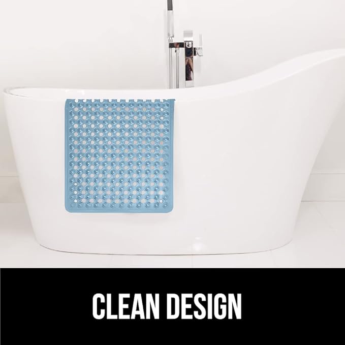 GORILLA GRIP Patented Bath Tub Shower Mat, Machine Washable Bathtub Floor Liner Mats, Suction Cups and Drain Holes to Keep Tubs Clean, Soft on Feet, Bathroom Essentials, 35x16 Inch, Sky Blue Opaque