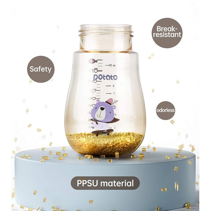 POTATO Sippy Cups For Toddlers with Straw Spill Proof, PPSU Learner Cup with Handle for Boy, Water Bottle for Baby 6 Months with 2 Type of Spout, 6 Ounce Blue