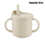 PandaEar 2 Pack Silicone Baby Straw & Snack Cup with 2 Spoons 2 Forks, Dual-Purpose Toddler Training Cups, Light Tan/Walnut