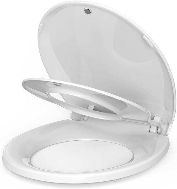 Toilet Seat with Toddler Seat, Round Toilet Seat for Kids and Adults, PP Child Training Toilet Lid, White, Slow Close, Easy Clean, Toddler Toilet Seat for Kids Potty Training