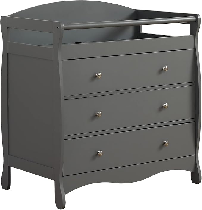 3-Drawer Changing Table, Safety Rails & Strap, Infant Diaper Changing Station with Drawers, Baby Diaper Changing Table Dresser for Nursery, Easy Assembly (Gray)