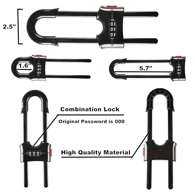 4 Pack Child Proof Sliding Cabinet Door Code Locks Baby Safety Cupboard Locks Adjustable U Shaped Cabinet Latches for Knob Handle Drawers Closet Palstic (4PCS, Black)