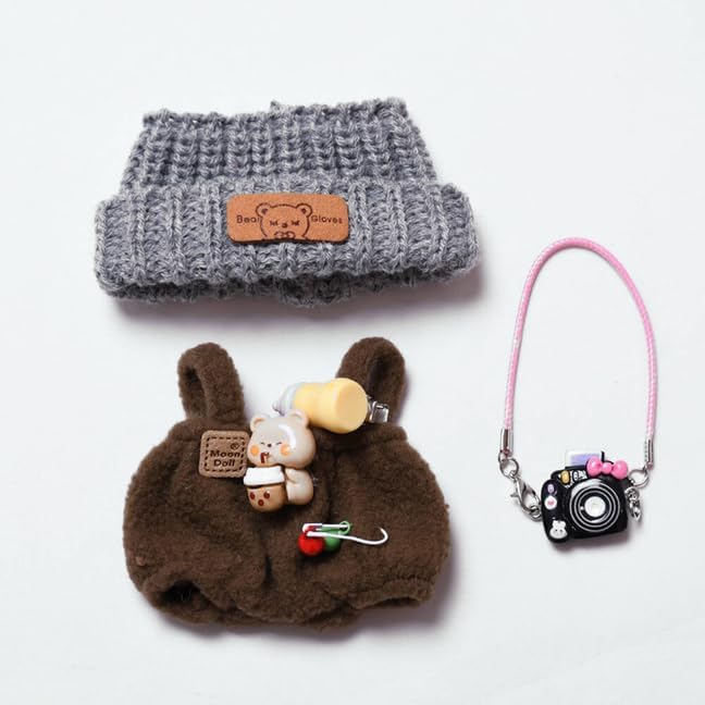 YAMASO Doll Clothes and Accessories Suitable for 17cm Dolls (1hat+1romper+1Camera Backpack no Doll)(Brown)