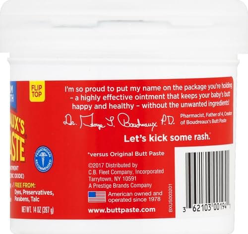 Boudreaux's Butt Paste Maximum Strength Diaper Rash Cream, Ointment for Baby, 14 oz Flip-Top Jar (Pack of 2)