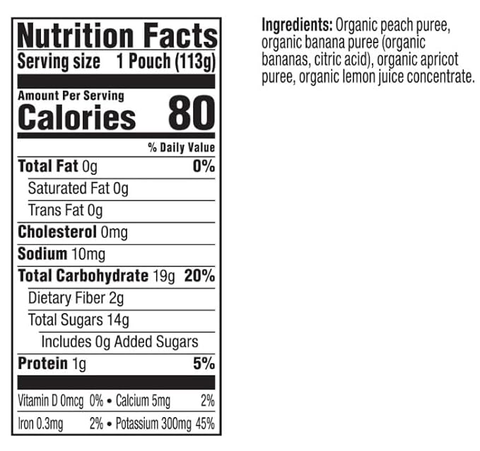 Plum Organics Peach, Banana & Apricot, 6+ Months - Organic Fruit and Veggie Baby Food Pouches, 4 oz Pouch (Pack of 4)