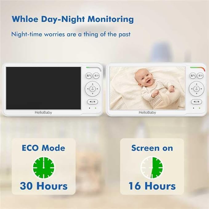 HelloBaby Baby Monitor with 2 Cameras, World First 6" IPS Split Screen, Display and Double Cameras, No WiFi, 30H Battery, 2-Way Audio, Pan-Tilt-Zoom, VOX Mode, Night Vision, 8 Lullabies, 1000ft Range