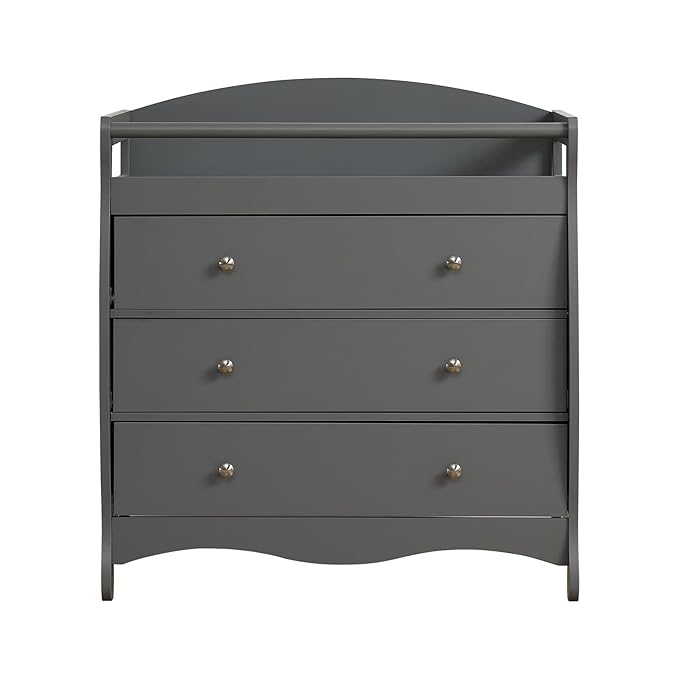 Karl home Changing Table Dresser Baby Diaper Changing Station Infant Nursing Table with 3 Drawers, Safety Rail & Strap for Bedroom, Nursery, Gray
