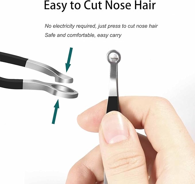 Liangery Manual Nose Hair Trimmer for Men Women- Stainless Steel Precision Blades, Leather Case, Tweezers Style Nasal Cutter, Eyebrow, Ear & Facial Grooming Tool (Black)