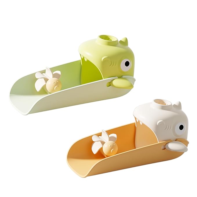 Faucet Extender for Toddlers, （Shark）3 Adjustable Lengths & Temperature Sensitive, Splash-Proof Kids Sink Extender for Bathroom & Kitchen Sink (Orange, Green)