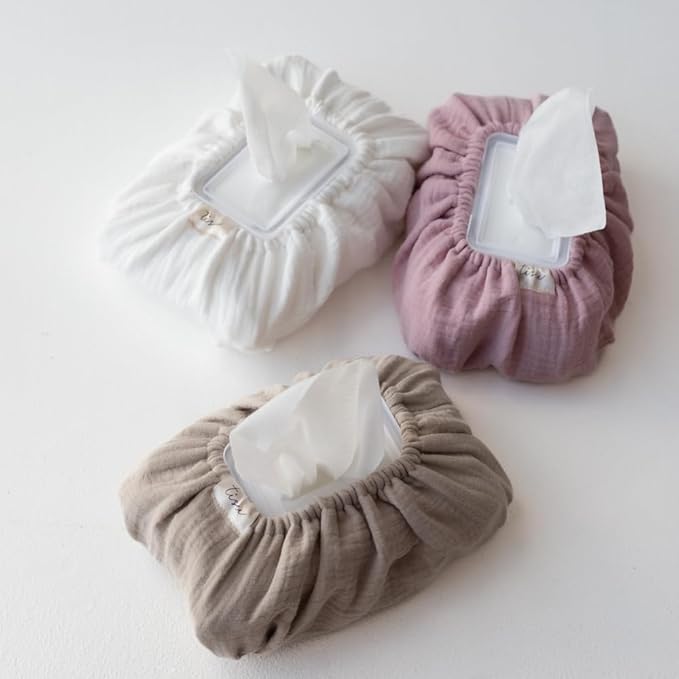 Baby Wipes Cover – Universal Size, One Size Fits All Wipes Packages | Muslin Cotton Tissue Cover for Nursery, Diaper Bag & Changing Table, Station | Gingham & Neutral Patterns (3-Neutral)