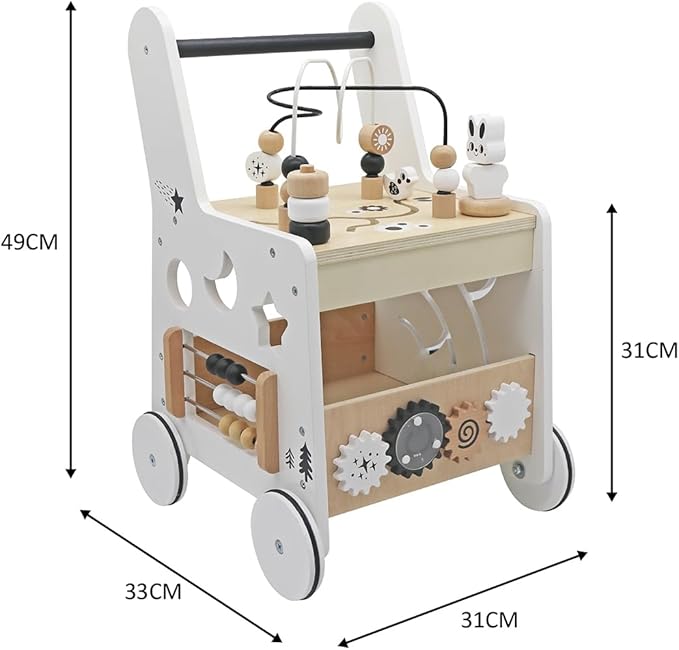Wooden Baby Walker - 5in1 Montessori Activity Cubes, Baby Push Walker for Toddler, 1+ Year Old Boy Girl | Sorting & Stacking Toys, Bead Mazes & Counting Toys