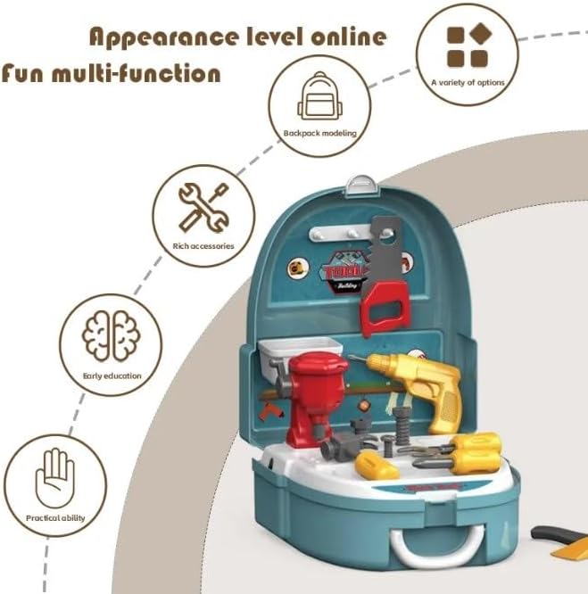 Kids Pretend Play Tool Box Set – Construction Role Play Backpack Toy for Boys & Girls, Little Handyman DIY Tools Playset for Children, Parent-Child Interactive Play (Tools Box)